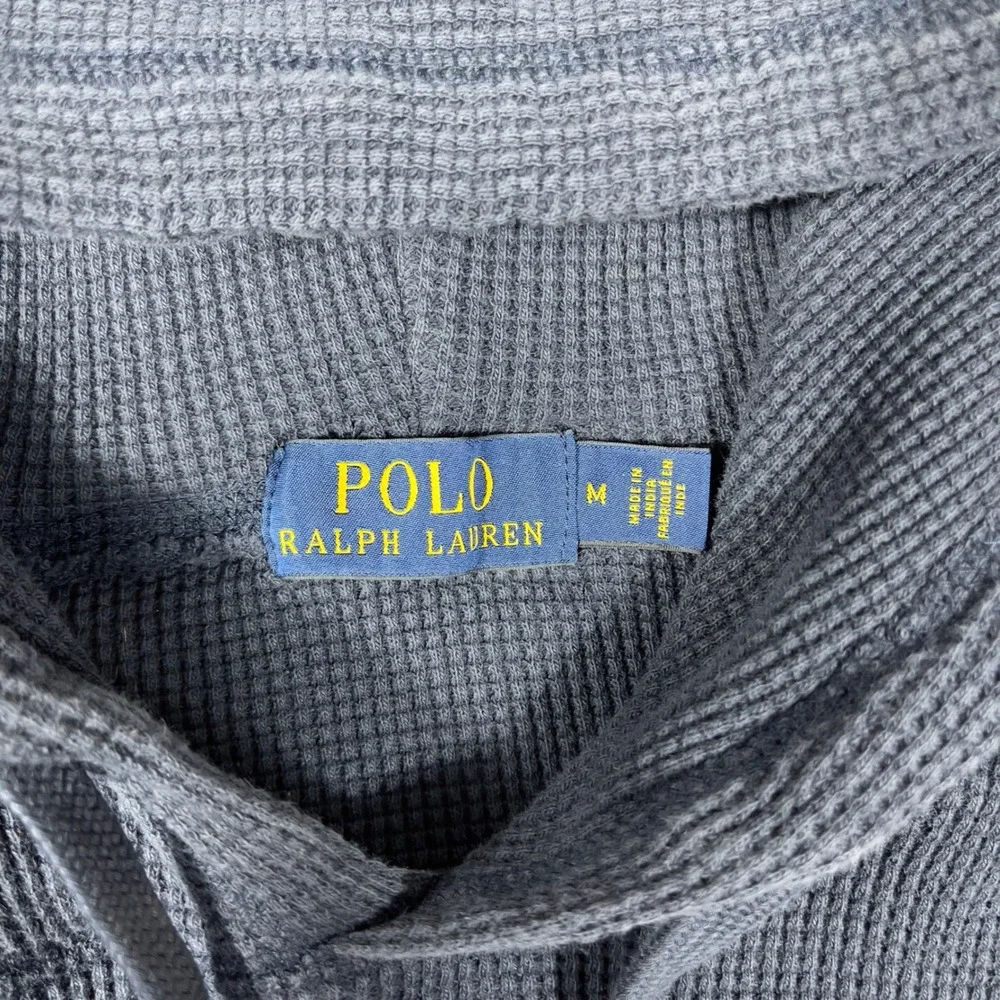 Polo Ralph Lauren Waffle Knit Hoodie Mens Medium Blue Thermal Pullover